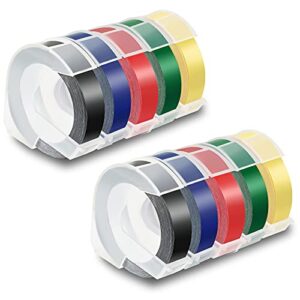 Pristar Compatible Label Tape Replacement for Dymo 3D 3/8 in x 9.8 ft Plastic Embossing Label Tapes 9mm for Dymo Organizer Xpress Pro Label Maker, White on Black/Red/Blue/Green/Light Yellow, 10-Pack