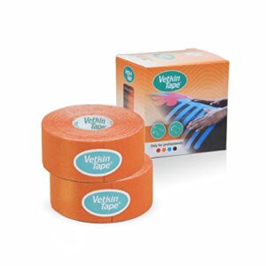 vetkin vetkintape® veterinary kinesiology tape orange | kinesiology tape for horses & dogs | equine & canine kinesiotape | latex free and tÜv quality mark certified ktape | 1.2 inch | pack of 2 rolls