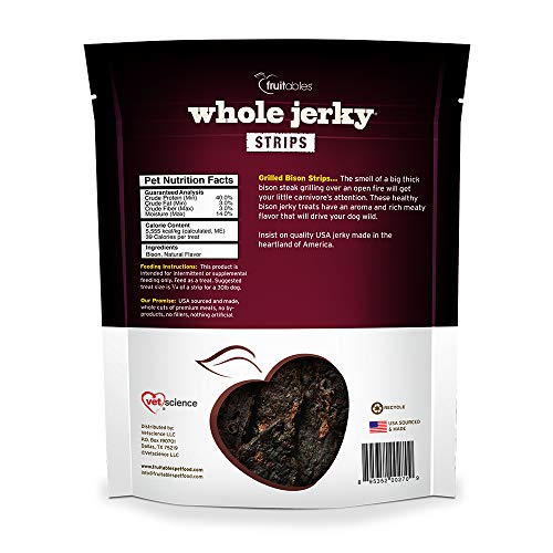 Fruitables Whole Jerky Dog Treats – Jerky Strips for Dogs – Gluten Free, Grain Free, Wheat Free – Made with Premium Meat and No Added Fillers – Grilled Bison – 12 Ounces
