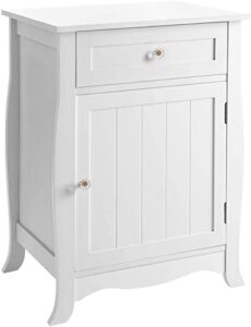 songmics white night stand, bathroom floor cabinet, end table with drawer, wooden bedside table, multifunctional storage organizer with large capacity, easy to assemble ulet02wt