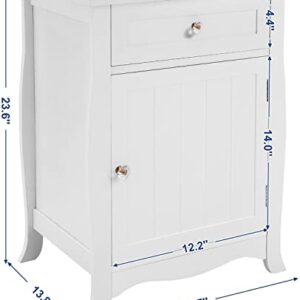 SONGMICS White Night Stand, Bathroom Floor Cabinet, End Table with Drawer, Wooden Bedside Table, Multifunctional Storage Organizer with Large Capacity, Easy to Assemble ULET02WT