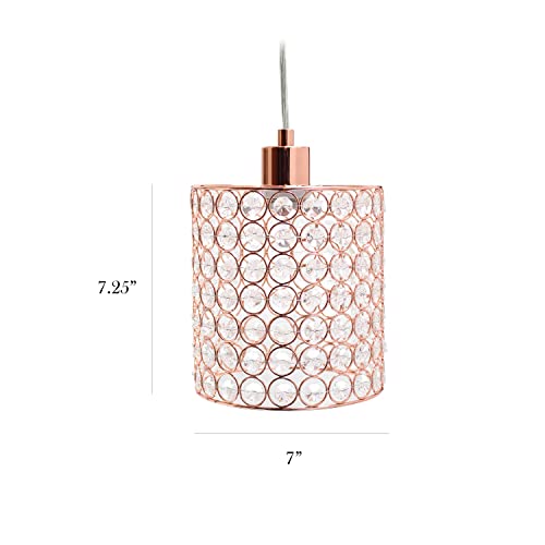 Elegant Designs PT1001-RGD 1 Light Elipse Crystal Cylinder Pendant, Rose Gold