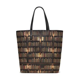 alaza vintage bookshelf book bookworm tote bag purse handbag for women girls