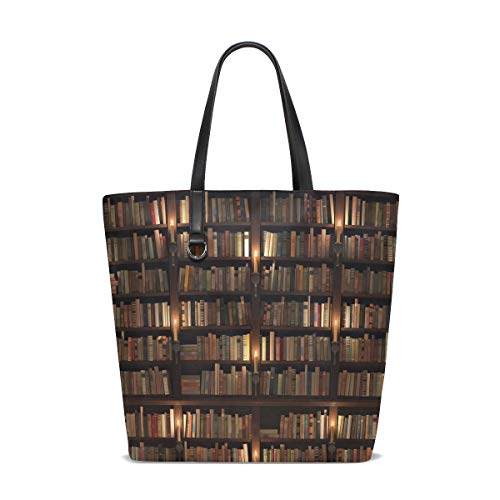 ALAZA Vintage Bookshelf Book Bookworm Tote Bag Purse Handbag for Women Girls