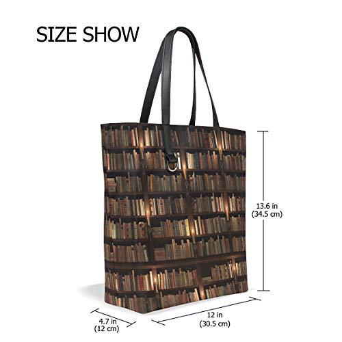 ALAZA Vintage Bookshelf Book Bookworm Tote Bag Purse Handbag for Women Girls