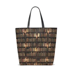 ALAZA Vintage Bookshelf Book Bookworm Tote Bag Purse Handbag for Women Girls