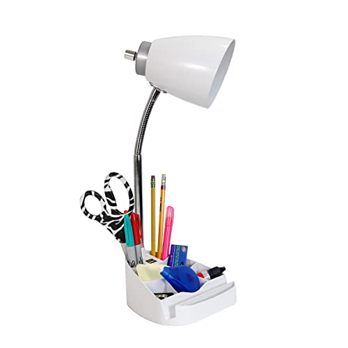 Limelights LD1056-WHT Gooseneck Organizer Desk Lamp with Ipad Tablet Stand Book Holder and USB Port, 18.5" x 6.5" x 7", White