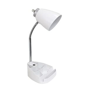 Limelights LD1056-WHT Gooseneck Organizer Desk Lamp with Ipad Tablet Stand Book Holder and USB Port, 18.5" x 6.5" x 7", White