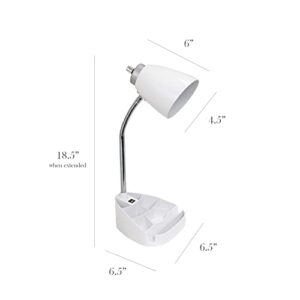 Limelights LD1056-WHT Gooseneck Organizer Desk Lamp with Ipad Tablet Stand Book Holder and USB Port, 18.5" x 6.5" x 7", White