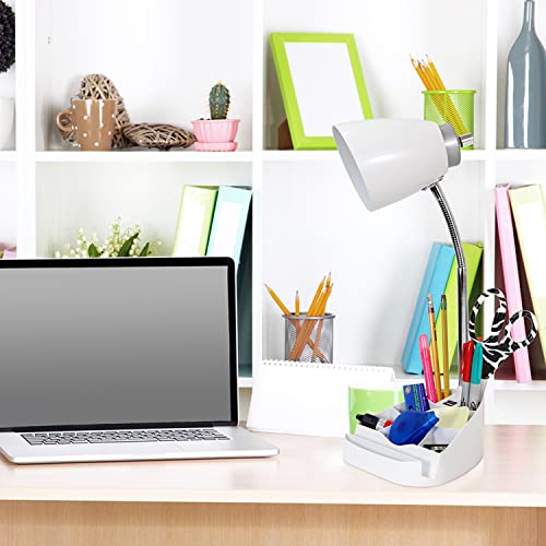 Limelights LD1056-WHT Gooseneck Organizer Desk Lamp with Ipad Tablet Stand Book Holder and USB Port, 18.5" x 6.5" x 7", White