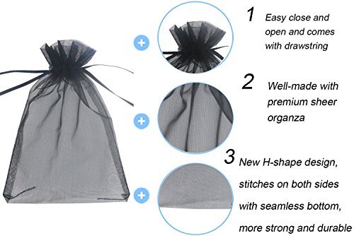 Wuligirl 100pcs Drawstring Organza Gift Bags 5 x 7 Inch Black Transparent Jewelry Lipstick Pouches Baby Shower Party Wedding Holidays Favor Seashell Candy Gift Bags(Black 5x7'')