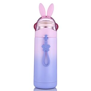 girls travel mug,cute rabbit vacuum water bottle-leak-proof insulation tumbler for kids adult,12 ounce (purple)