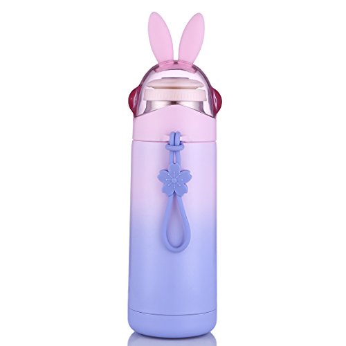 Girls Travel Mug,Cute Rabbit Vacuum Water Bottle-Leak-proof Insulation Tumbler For Kids Adult,12 Ounce (Purple)