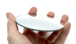 round convex glass mirror - 4" (100mm) diameter - 100mm focal length - 2.5mm thick approx. - eisco labs