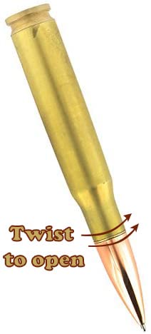 Caliber Gourmet Bullet Twist Pen, 50 Caliber Brass Bullet Design, Twist Open, in Gold, Perfect for Hunters, Military, Outdoorsman, Father's Day Gift