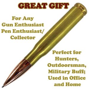 Caliber Gourmet Bullet Twist Pen, 50 Caliber Brass Bullet Design, Twist Open, in Gold, Perfect for Hunters, Military, Outdoorsman, Father's Day Gift