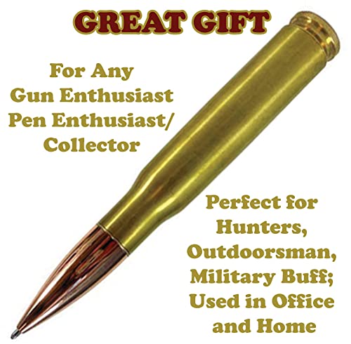 Caliber Gourmet Bullet Twist Pen, 50 Caliber Brass Bullet Design, Twist Open, in Gold, Perfect for Hunters, Military, Outdoorsman, Father's Day Gift