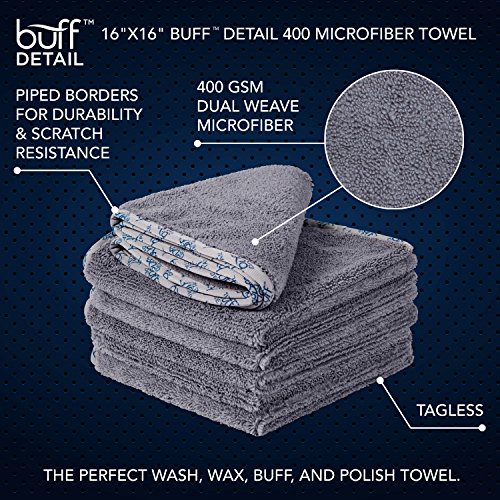 MW Pro Microfiber Car Towels (16"x 16") | 400 GSM | 80/20 Blend | Tagless | Soft Satin Piped Edges | All-Purpose Auto Detailing - Wax, Buff, Polish, Wash, Dry | 6 Pack (Gray)