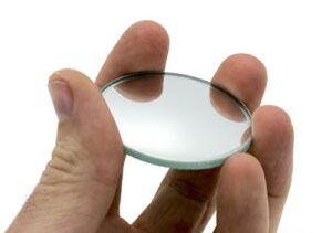 round convex glass mirror - 2" (50mm) diameter - 50mm focal length - 2.8mm thick approx. - eisco labs