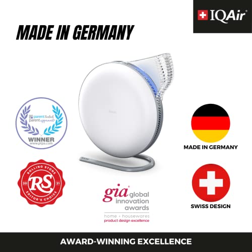 IQAir Atem Desk Air Purifier for Home, Office, Desktop, Small Room up to 300 sq ft, HyperHEPA Filter for Bacteria, Viruses, Allergens, Pets, Asthma, Pollen, Dust, Swiss Design, Made in Germany, White