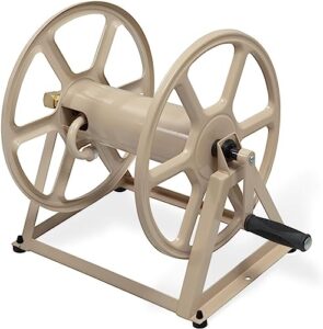 liberty garden 709 steel wall/floor mounted hose reel, holds 200-feet of 5/8-inch hose - tan