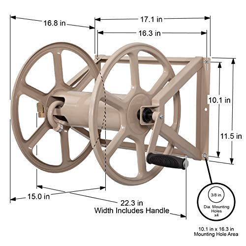 Liberty Garden 709 Steel Wall/Floor Mounted Hose Reel, Holds 200-Feet of 5/8-Inch Hose - Tan