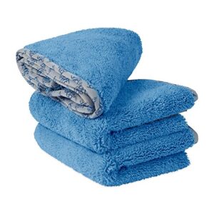 mw pro microfiber car towels (16"x 24") | 400 gsm | 80/20 blend | tagless | soft satin piped edges | all-purpose auto detailing - wax, buff, polish, wash, dry | 3 pack (blue)