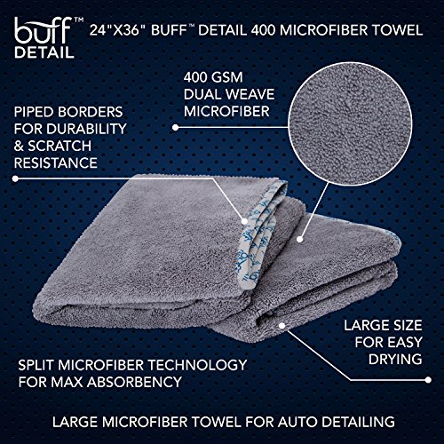 MW Pro Detail Microfiber Car Towels (24"x 36") | 400 GSM | 80/20 Blend | Tagless | Soft Satin Piped Edges | All-Purpose Auto Detailing - Wax, Buff, Polish, Wash, Dry | 2 Pack (Gray)