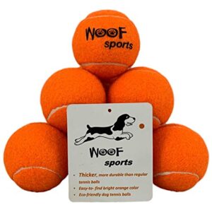 Dog Tennis Balls by Woof Sports - 12 Orange Tennis Balls for Dogs. Easy to Find! Includes Carrying Bag. Medium Size Balls Fits Standard Ball Launchers