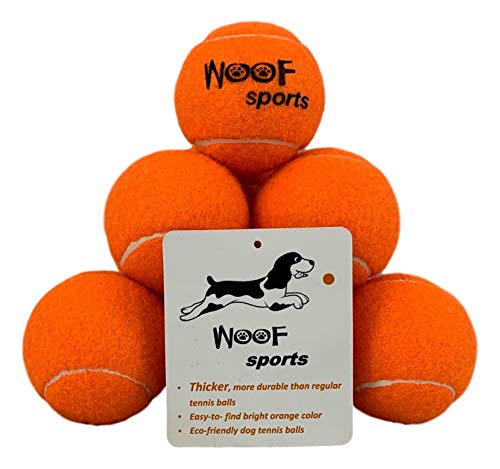 Dog Tennis Balls by Woof Sports - 12 Orange Tennis Balls for Dogs. Easy to Find! Includes Carrying Bag. Medium Size Balls Fits Standard Ball Launchers