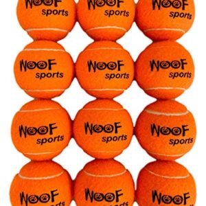 Dog Tennis Balls by Woof Sports - 12 Orange Tennis Balls for Dogs. Easy to Find! Includes Carrying Bag. Medium Size Balls Fits Standard Ball Launchers