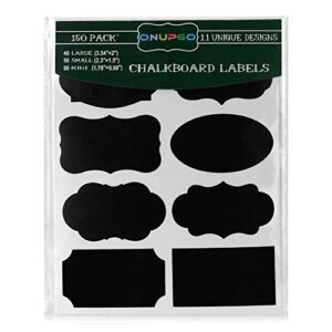 ONUPGO Chalkboard Labels - 150 Premium Reusable Chalkboard Stickers with 2 Chalk Marker to Decorate Your Pantry Storage & Office, Chalk Label Stickers for Spice Jars, Mason Jars, Spray Bottles
