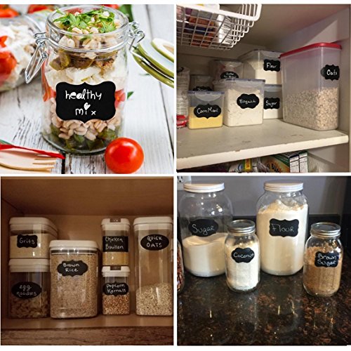 ONUPGO Chalkboard Labels - 150 Premium Reusable Chalkboard Stickers with 2 Chalk Marker to Decorate Your Pantry Storage & Office, Chalk Label Stickers for Spice Jars, Mason Jars, Spray Bottles