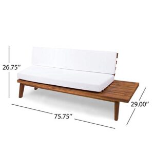 Christopher Knight Home Eulah Indoor Minimalist Acacia Wood Right-Sided Sofa with White Cushions, Sandblast Finish / White