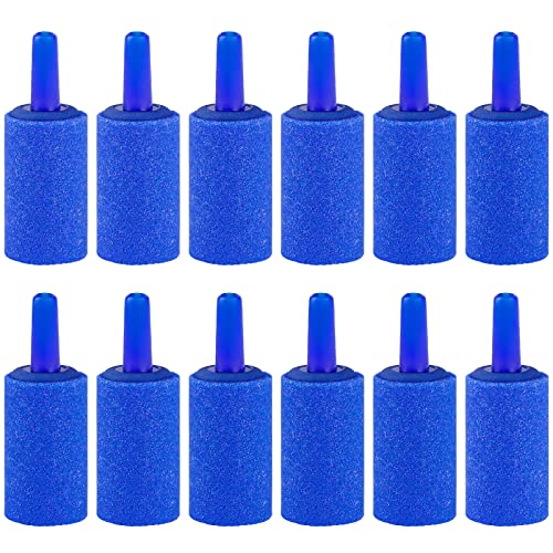 Pawfly Aquarium 1 Inch Air Stone Cylinder Blue Bubble Diffuser Release Tool for Nano Air Pumps Small Buckets and Fish Tanks, 12 Pack