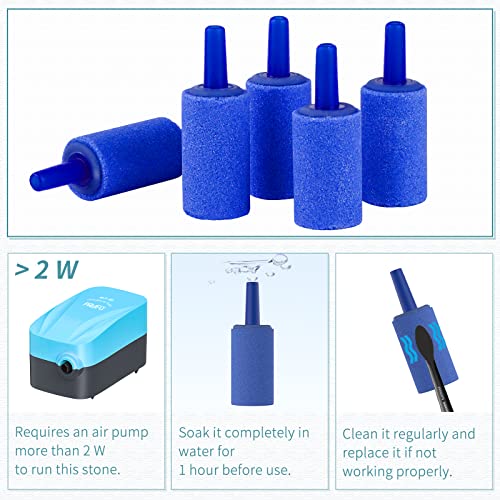 Pawfly Aquarium 1 Inch Air Stone Cylinder Blue Bubble Diffuser Release Tool for Nano Air Pumps Small Buckets and Fish Tanks, 12 Pack