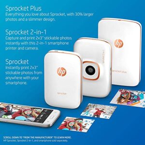 HP Sprocket Plus Instant Color Photo Printer, Print 30% Larger Photos on 2.3x3.4 Sticky-Backed Paper – White (2FR85A)
