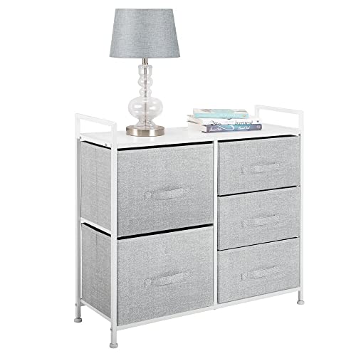 mDesign 30.03" High Steel Frame/Wood Top Storage Dresser Furniture Unit with 5 Removable Fabric Drawers - Tall Bureau Organizer for Bedroom, Living Room, Closet - Lido Collection - Gray/White