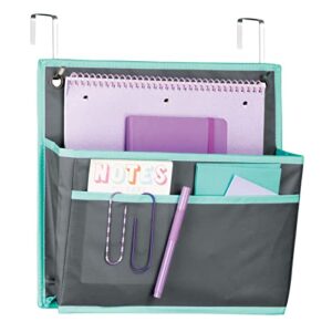 mDesign Soft Fabric Hanging Home Office, Cubicle Storage Organizer, 2 Large Pocket Organization - Holds Office Supplies, File Folder, Planner, Journal - Hang Over Cubicle Wall or Door - Dark Gray/Teal