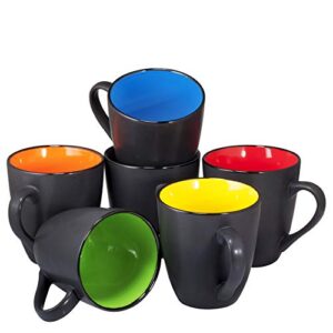 Bruntmor 16 Oz Black Coffee Mugs Set of 6, Large Size Ceramic espresso cups,Microwave safe Coffee Mugs For Your Christmas Gift, Black Coffee, Tea cups