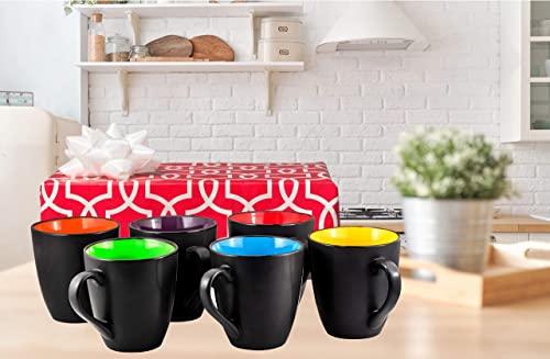 Bruntmor 16 Oz Black Coffee Mugs Set of 6, Large Size Ceramic espresso cups,Microwave safe Coffee Mugs For Your Christmas Gift, Black Coffee, Tea cups