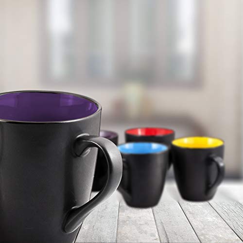 Bruntmor 16 Oz Black Coffee Mugs Set of 6, Large Size Ceramic espresso cups,Microwave safe Coffee Mugs For Your Christmas Gift, Black Coffee, Tea cups