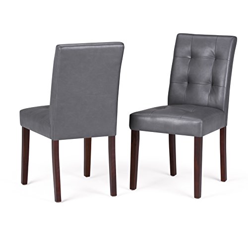 SIMPLIHOME Andover 19 Inch Contemporary Parson Dining Chair (Set of 2) in Stone Grey Vegan Faux Leather, For the Dining Room