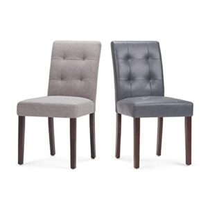 SIMPLIHOME Andover 19 Inch Contemporary Parson Dining Chair (Set of 2) in Stone Grey Vegan Faux Leather, For the Dining Room