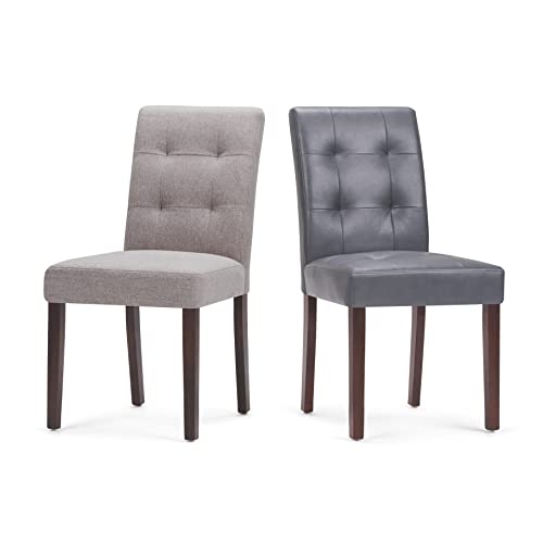 SIMPLIHOME Andover 19 Inch Contemporary Parson Dining Chair (Set of 2) in Stone Grey Vegan Faux Leather, For the Dining Room