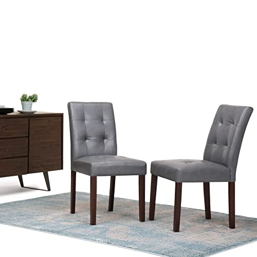 SIMPLIHOME Andover 19 Inch Contemporary Parson Dining Chair (Set of 2) in Stone Grey Vegan Faux Leather, For the Dining Room