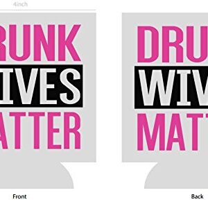 Drunk Wives Matter Pink | Set of Two (2) Funny Novelty Can Cooler Beverage Huggie - | Beer Beverage Holder - Funny Gifts Wife - Quality Neoprene No Fade 12 oz or 16oz Can Cooler (Magenta (2))