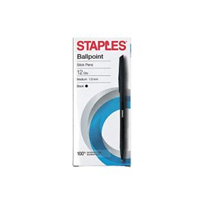 staples 2072214 ballpoint stick pens medium 1.0mm black 12/pk (29256)