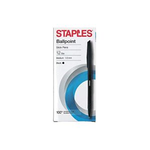 STAPLES 2072214 Ballpoint Stick Pens Medium 1.0mm Black 12/Pk (29256)