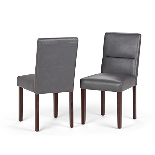 SIMPLIHOME Ashford 18 Inch Contemporary Parson Dining Chair (Set of 2) in Stone Grey Vegan Faux Leather, For the Dining Room